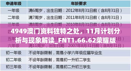 4949澳门资料独特之处，11月计划分析与现象解读_FNT1.66.62荣耀版