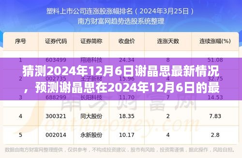 多维视角分析，预测谢晶思在2024年12月6日的最新情况揭秘