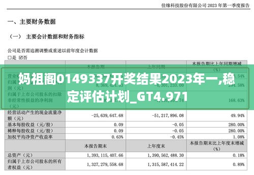 妈祖阁0149337开奖结果2023年一,稳定评估计划_GT4.971