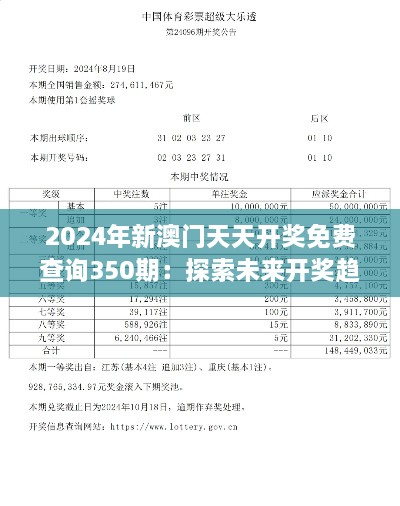 2024年新澳门天天开奖免费查询350期：探索未来开奖趋势