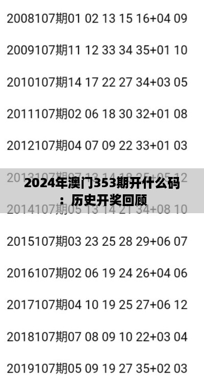 2024年澳门353期开什么码：历史开奖回顾