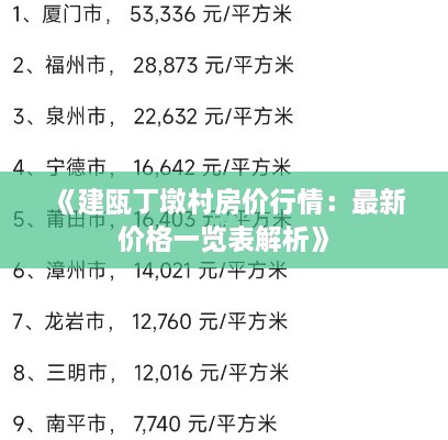 《建瓯丁墩村房价行情：最新价格一览表解析》