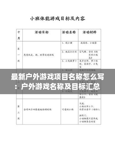 最新户外游戏项目名称怎么写：户外游戏名称及目标汇总 