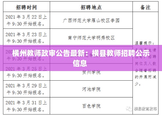 横州教师政审公告最新：横县教师招聘公示信息 