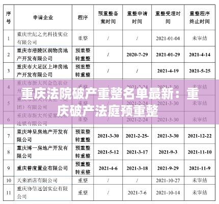 重庆法院破产重整名单最新：重庆破产法庭预重整 