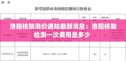 洛阳核酸涨价通知最新消息：洛阳核酸检测一次费用是多少 