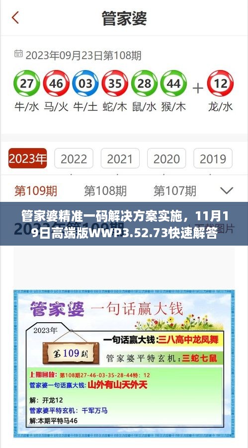 管家婆精准一码解决方案实施，11月19日高端版WWP3.52.73快速解答