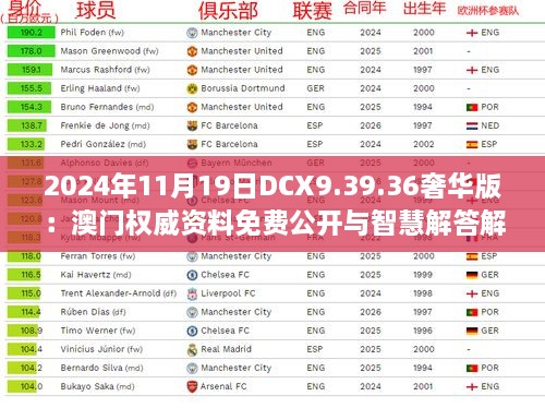 2024年11月19日DCX9.39.36奢华版：澳门权威资料免费公开与智慧解答解析
