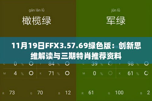 11月19日FFX3.57.69绿色版：创新思维解读与三期特肖推荐资料