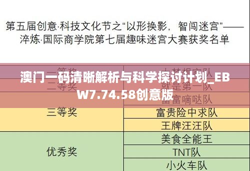 澳门一码清晰解析与科学探讨计划_EBW7.74.58创意版