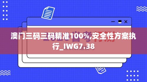 澳门三码三码精准100%,安全性方案执行_IWG7.38