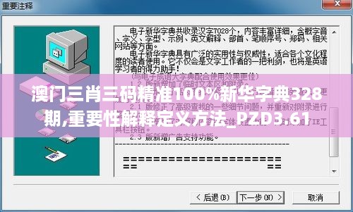 澳门三肖三码精准100%新华字典328期,重要性解释定义方法_PZD3.61