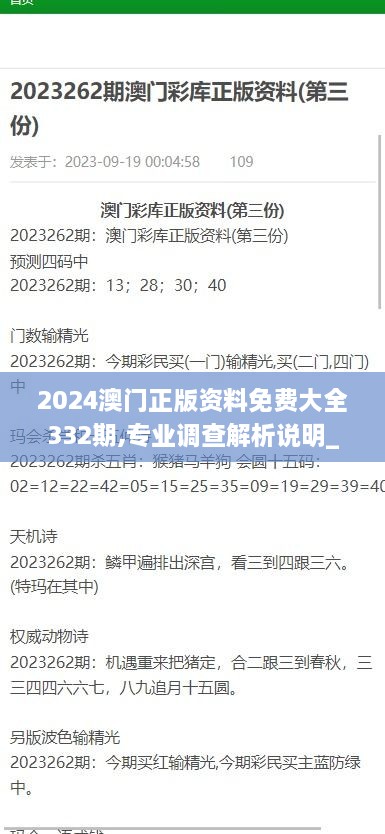 2024澳门正版资料免费大全332期,专业调查解析说明_KJE9.15