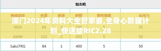 澳门2024年资料大全管家婆,全身心数据计划_快速版RIC2.28