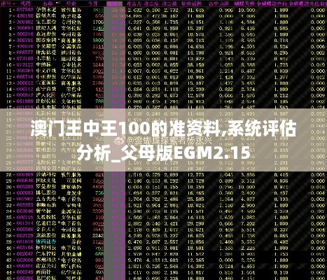 澳门王中王100的准资料,系统评估分析_父母版EGM2.15