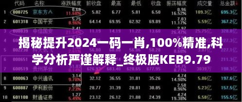 揭秘提升2024一码一肖,100%精准,科学分析严谨解释_终极版KEB9.79