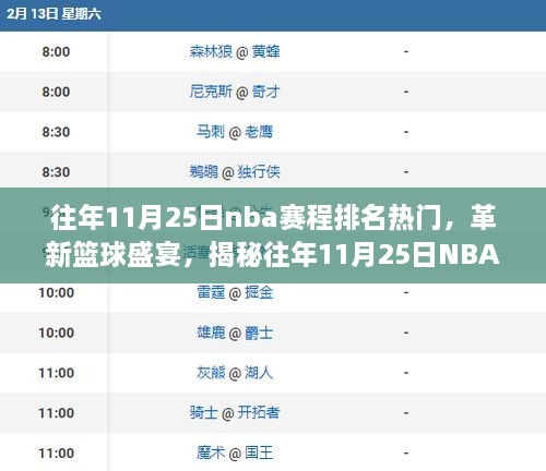 往年11月25日nba赛程排名热门，革新篮球盛宴，揭秘往年11月25日NBA赛程排名热门的高科技产品