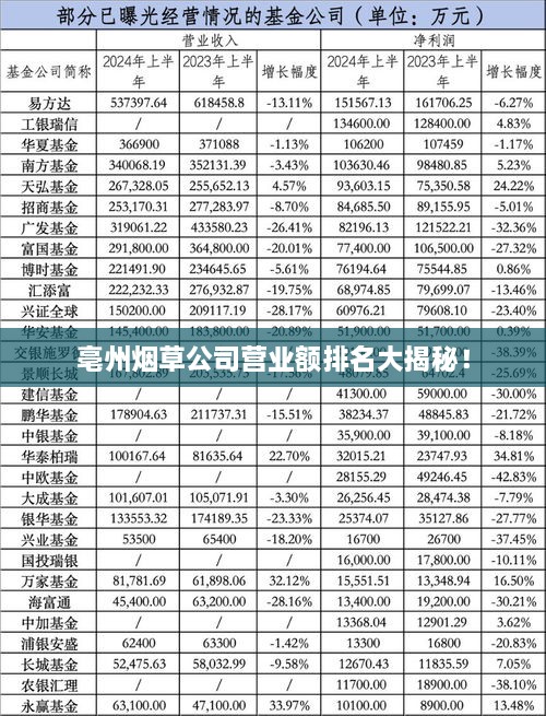 亳州烟草公司营业额排名大揭秘！