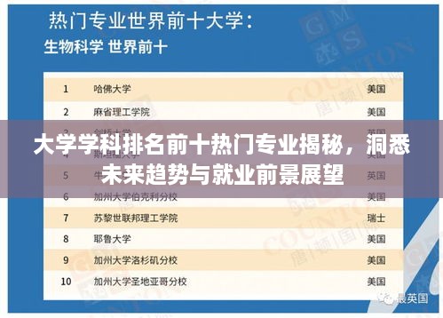 大学学科排名前十热门专业揭秘，洞悉未来趋势与就业前景展望