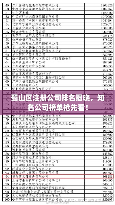 蜀山区注册公司排名揭晓，知名公司榜单抢先看！