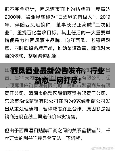 西凤酒业最新公告发布，行业动态一网打尽！