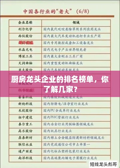 厨房龙头企业的排名榜单，你了解几家？
