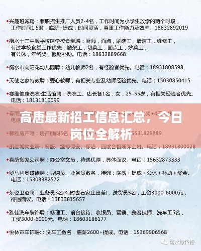 高唐最新招工信息汇总，今日岗位全解析